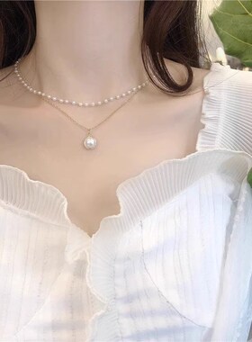 双层叠戴珍珠项链女轻奢小众设计感高级颈链2024年新款爆款锁骨链