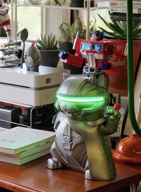 赛博朋克武士招旺财猫狗摆件开业礼物收银台电脑桌面氛围装饰桌搭