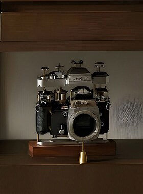 轻奢现代样板间书房书架相机模型摄影主题书靠书档饰品摄影书摆件