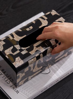 中古风客厅茶几桌面暗夜系列创意罗马文拼图圆形托盘抽纸盒装饰品