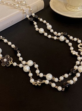 长款珍珠项链女轻奢小众秋冬毛衣链2023新款爆款大气高档双层配饰