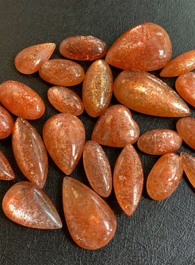 闪闪金草莓!天然日光石裸石戒面闪光云母可镶嵌编绳戒指吊坠项链