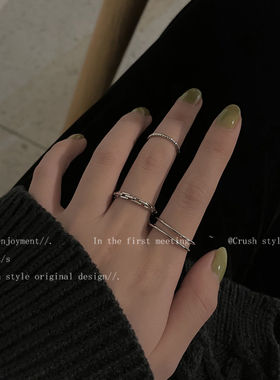 三件套银色多圈戒指女潮冷淡风小众设计气质时尚网红食指指环套装
