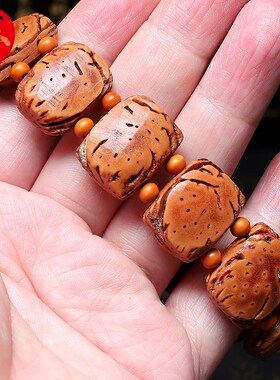 桃核手串弥勒手牌精品核雕文玩手持把件新品手工浮雕手链男女款