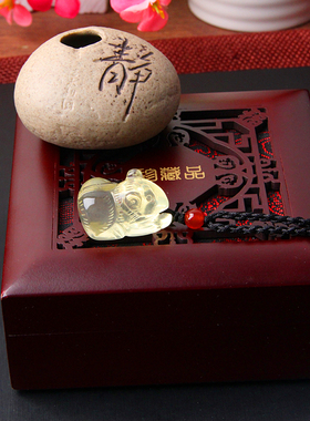 精雕天然黄水晶小老鼠吊坠项坠生肖鼠挂坠男女转运水晶鼠项链吊坠