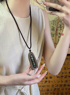 复古民族风长款黑绳吊坠毛衣链女新中式个性文艺项链国风气质配饰