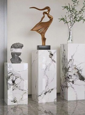 岩板花架工艺装饰品雕塑展示台别墅新房家居客厅定制底座落地摆件