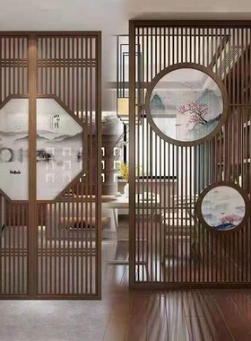 定制仿古门窗实木花格新中式木格栅镂空隔断玄关沙画吊顶背景墙