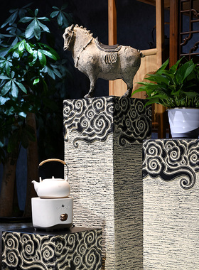 中式祥云柱子客厅玄关过道落地摆件家居饰品招财仿古装饰底座