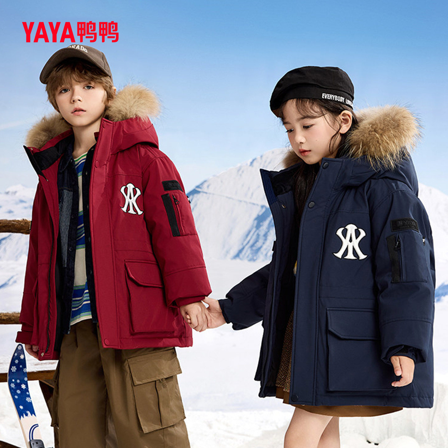 鸭鸭儿童中大童装羽绒服毛领加厚