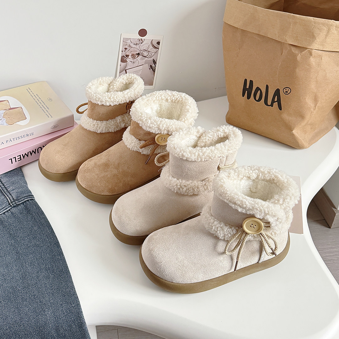 时狐雪地棉女休闲皮短靴大棉鞋羊羔毛加厚保暖棉靴2025冬季,淘宝优惠券,粉丝福利购,淘宝优惠卷