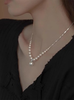 法式高级感珍珠碎银子项链冷淡风时尚轻奢锁骨链简约小众设计颈链