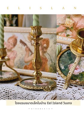 中古法式覆古蕾丝玻璃雕花烛台蜡烛家居摆件装饰餐桌欧式拍摄道具