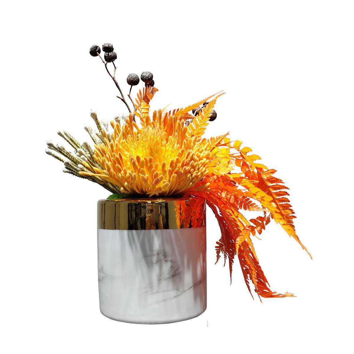 新中式现代橙色仿真花艺售楼部洽谈桌吧台床头柜茶几小花艺摆件,淘宝优惠券,粉丝福利购,淘宝优惠卷