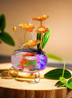 新款高档办公室客厅轻奢桌面摆件流水中式家用创意鱼缸