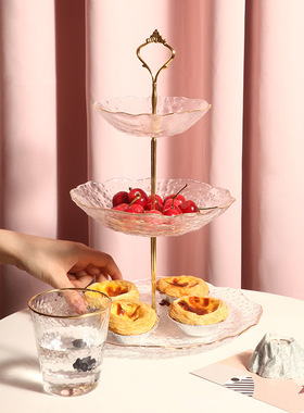创意家居多层果盘客厅茶几用三层玻璃点心蛋糕甜品托盘架