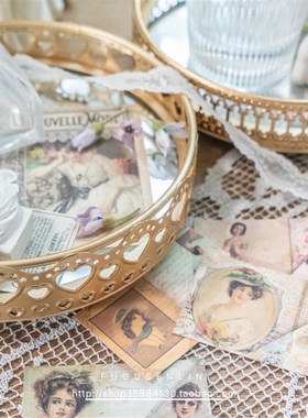 轻奢铁艺镀金玻璃镜面托盘软装家居摆件盘装饰拍照道具收纳盘