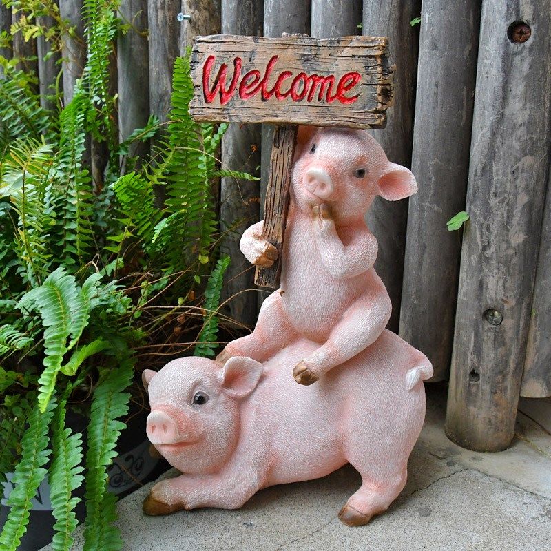 仿真动物猪树脂欢迎牌小摆件花园庭院草坪创意家居装饰品摆设,淘宝优惠券,粉丝福利购,淘宝优惠卷