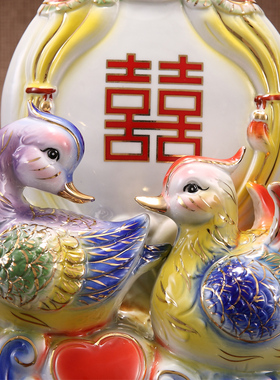 百年好合鸳鸯结婚庆祝福瓷描金摆件情侣送礼家居装饰喜结良缘