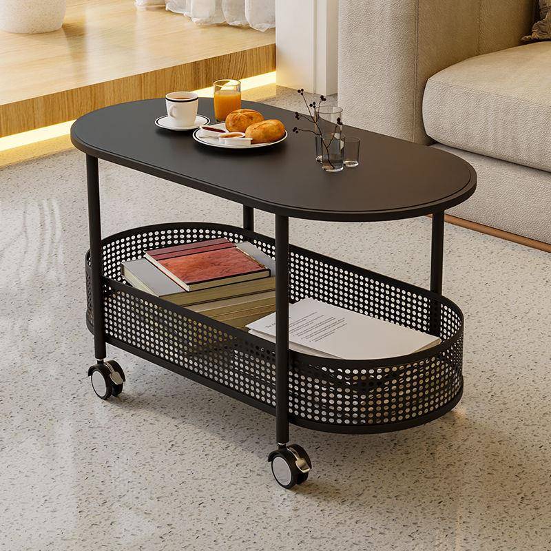 创意客厅沙发岩板边几带轮可移动小茶几中古小推车艺术床头柜边桌 - 图2