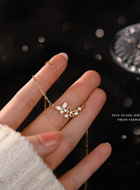 925纯银镶钻蝴蝶项链配饰女2025新款爆款ins风小众轻奢颈链锁骨链