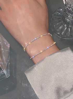 S925纯银波光粼粼项链女百搭小众高级感满天星锁骨链菜花素链