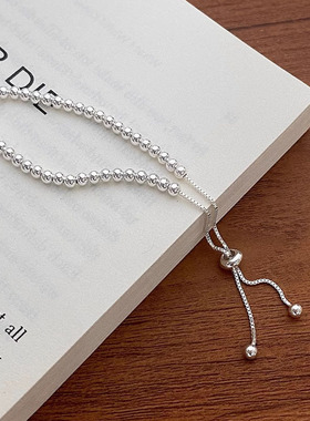 s925纯银圆珠手链女抽拉调节ins冷淡风小众设计简约豆豆光珠手饰