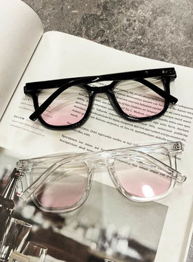 潮素颜腮红时尚墨镜女生纯欲网红粉色个性方形太阳镜可配近视眼镜