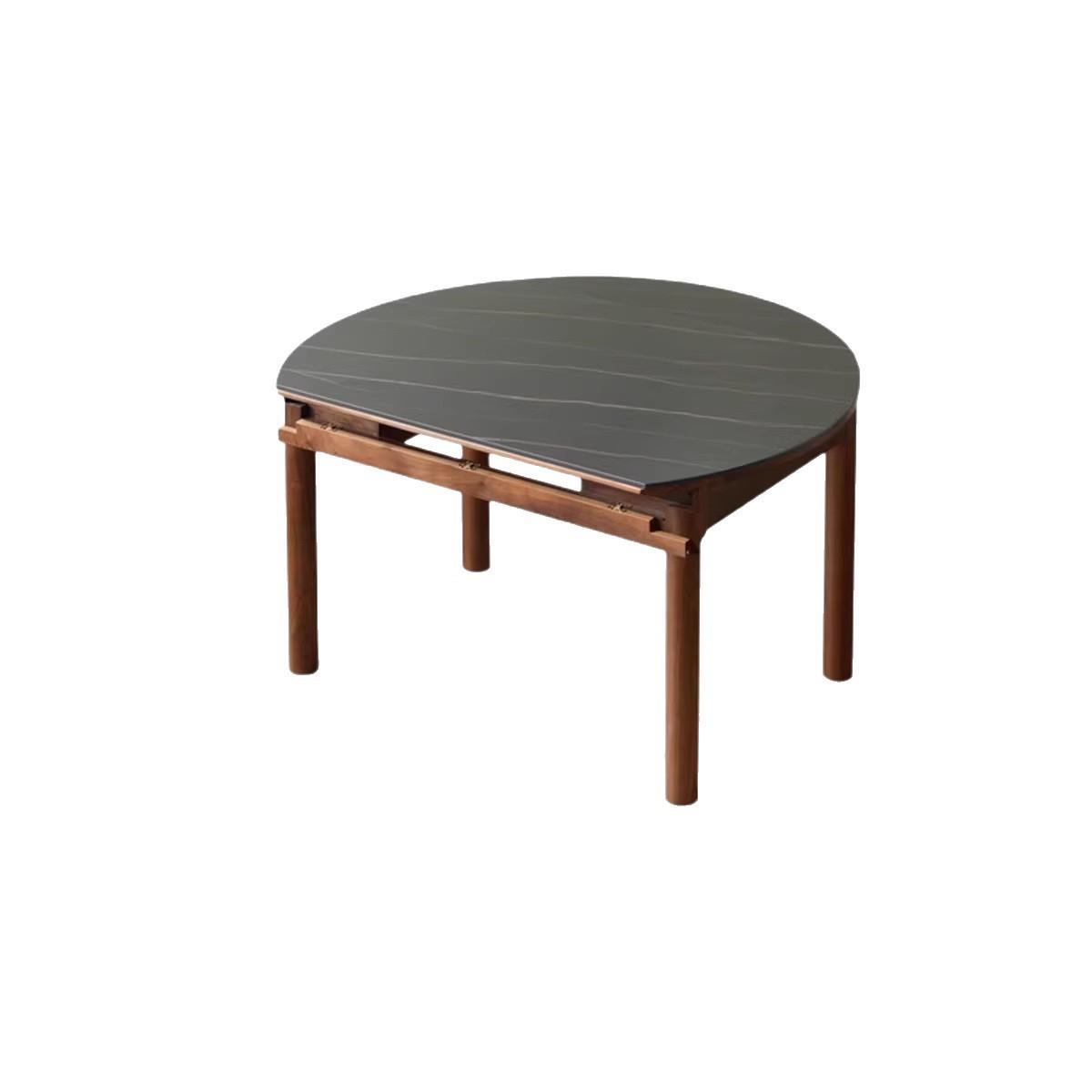 岩板小户型折叠饭桌餐桌家用黑胡桃木全实木简约伸缩圆桌子 - 图3