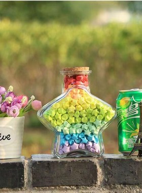 创意五角星瓶子玻璃瓶许愿瓶木塞漂流瓶幸运星空瓶透明520五角罐