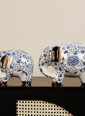 高花瓷青温陶瓷手工装饰摆件客厅桌柜玄关电视面乔迁送礼