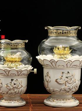 浮前灯玉莲花调光防风环保液体灯佛雕莲花白 家用长明