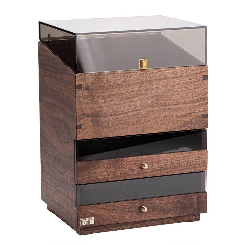 胡桃木中式多层收纳柜桌面储物抽屉式台面防尘柜置物架茶饼收纳盒,淘宝优惠券,粉丝福利购,淘宝优惠卷