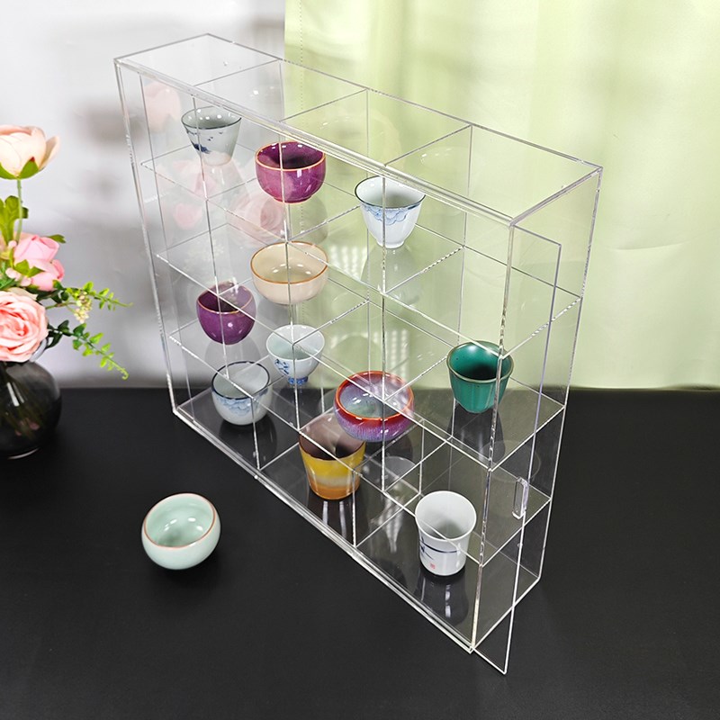 亚克格子茶具收纳盒杯架紫砂壶展示架茶壶柜桌面置物架透明多宝阁 - 图1