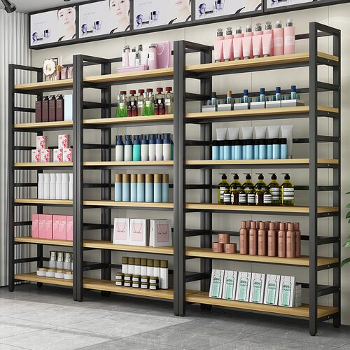 超市货架多功能简易储物架样品陈列柜钢木品展示架 - 图1