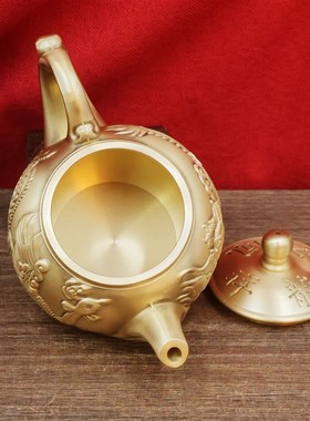 纯黄铜招财茶壶水壶百福酒壶纯铜素面壶供水壶供佛壶拜神财神供水