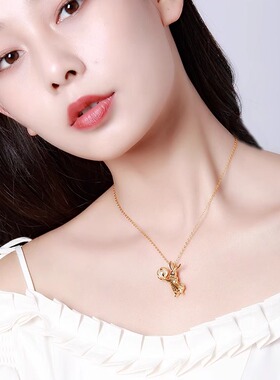 金色兔捧月项链原创小众设计百搭