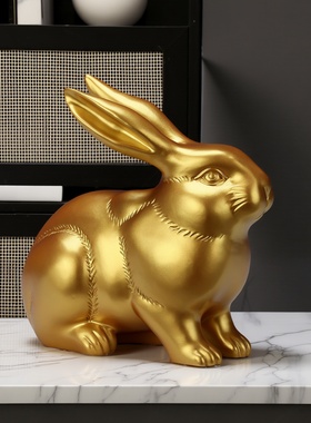黄铜财兔纯手工客厅桌面摆件