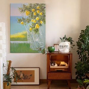 法式奶油风玄关装饰画客厅沙发柠檬树肌理手绘油画餐厅新中式挂画