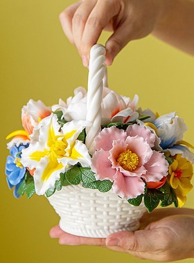 篮瓷花陶手捏瓷花饰级家居装高品牡丹玫瑰花中式艺术摆件室内招财