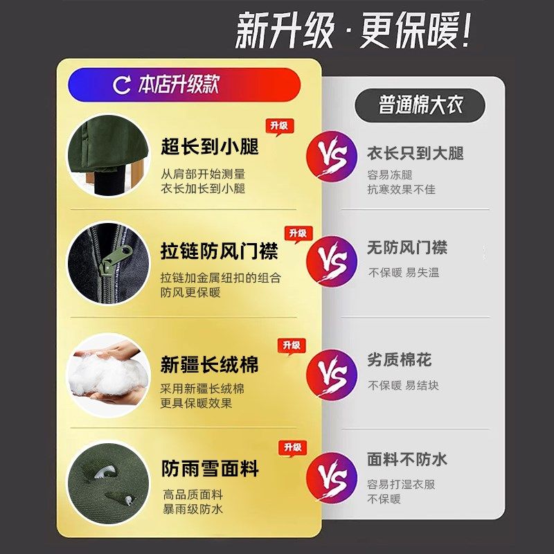 新款军棉大衣男加绒加厚冷库防寒长款东北大棉袄防水保暖冬季棉服,淘宝优惠券,粉丝福利购,淘宝优惠卷