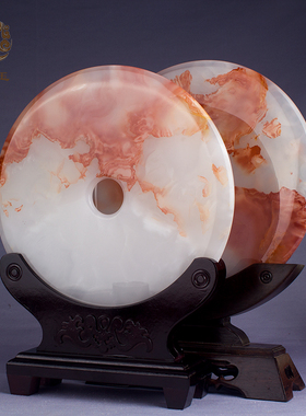 天然玉石平安扣摆件大号中式招财乔迁新居礼品家居客厅装饰品