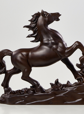 黑檀木雕马到马功摆件实木客厅装饰寓意动物肖二生十成雕刻