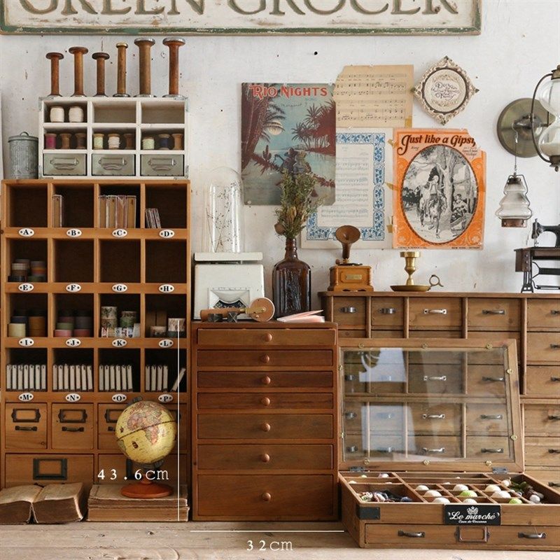 叁杉家居书桌整理文具贴纸木质复古分格收纳盒抽屉分隔多层收纳柜,淘宝优惠券,粉丝福利购,淘宝优惠卷