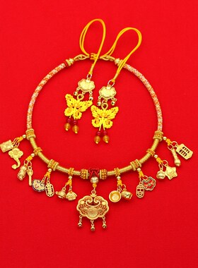 网红新款宝宝项圈金锁编绳手工编织婴儿满月项链儿童周岁长命锁绳