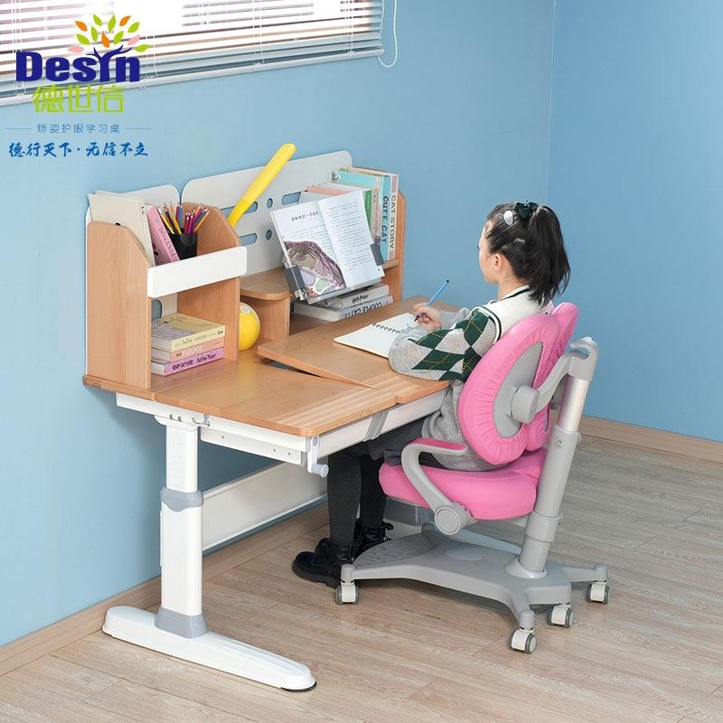 Multifunctional desk for children, liftable beech wood 120cm study table and chair, home writing desk, spot adjustable
