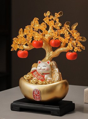 庆拓招财猫摆件乔迁开业礼物办公室前台收银台装饰开运发财树客厅