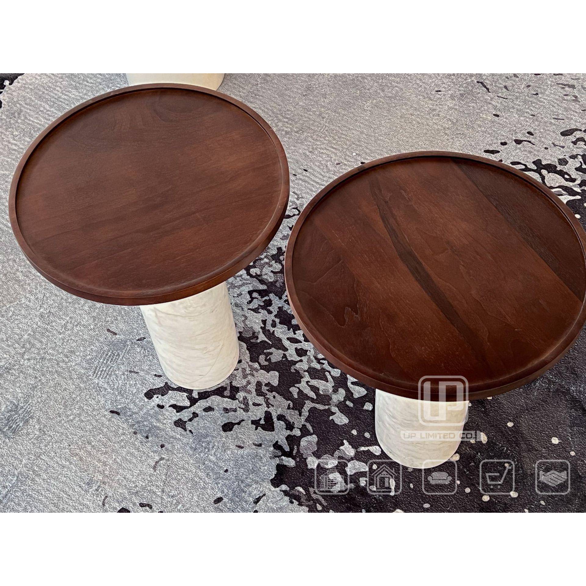 意式极简天然大理石底座实木桌面边几客厅沙发角几卧室床头茶几 - 图2