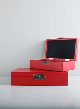 新中式古风首饰盒收纳饰品盒子摆件室内样板房间家居桌面摆设红色