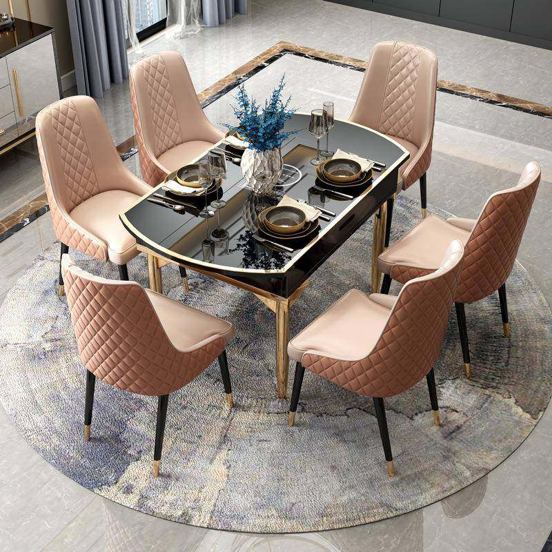 可伸缩轻奢圆餐桌椅组合电磁炉大理石面桌椅现代简约家用桌子,淘宝优惠券,粉丝福利购,淘宝优惠卷